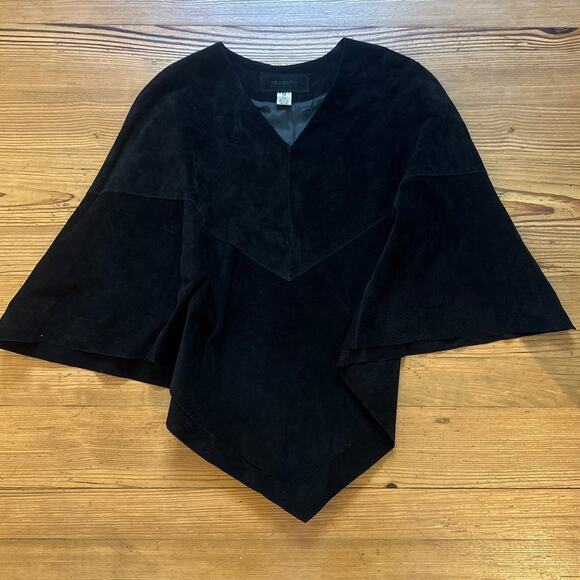 Decoded black suede leather pull over poncho coat SIZE XS - Picture 1 of 5